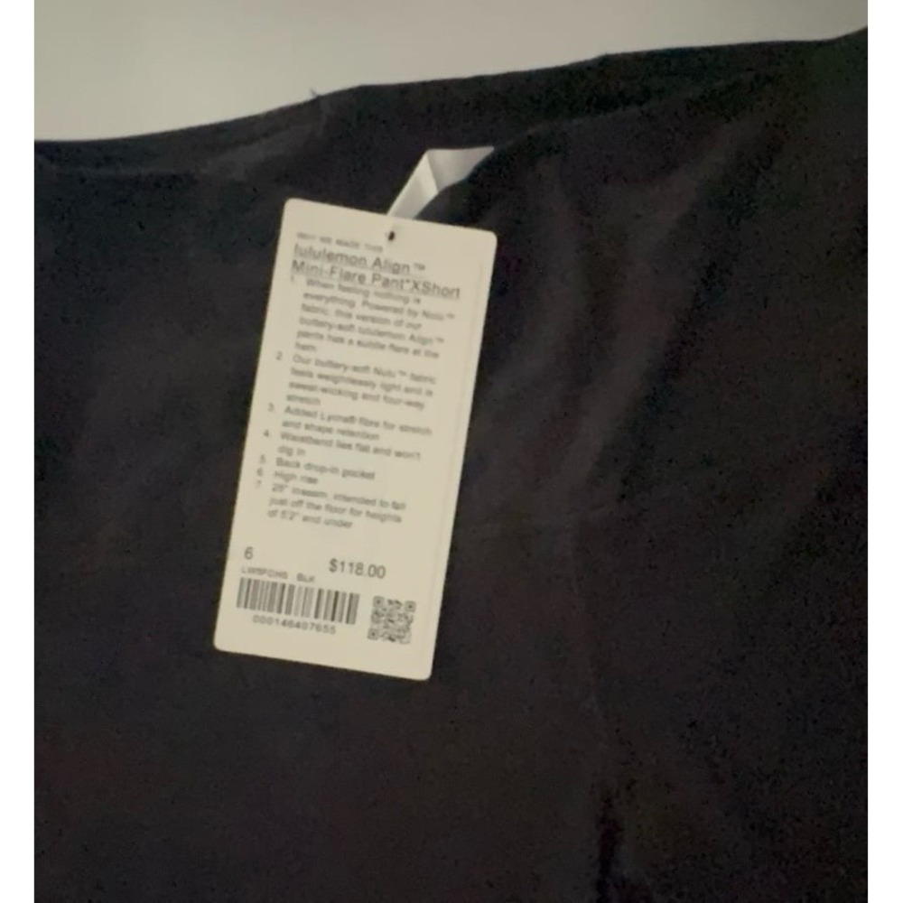 NEW women's size 6 Lululemon Align Mini flare pant Xshort black leggings. - Picture 3 of 6